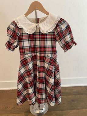 Janie and Jack Red, Blue, Green, Yellow, and White Large-print Plaid Dress - EUC